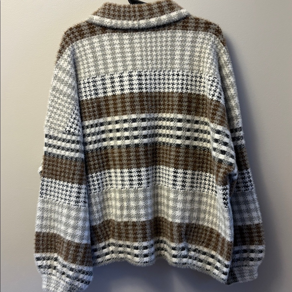 NVLT Brown and Cream Plaid Bomber Jacket NWOT - Picture 13 of 13